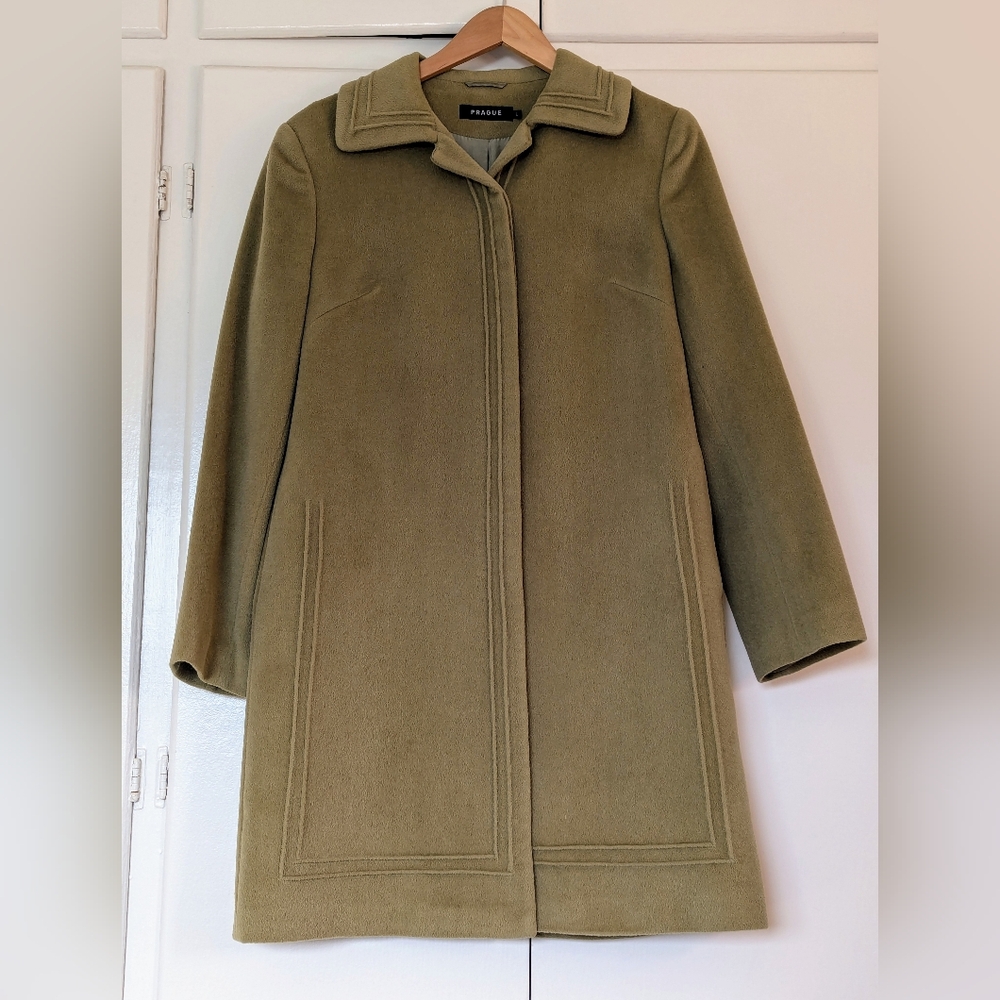 Large Wool & Rabbit Button Down Coat Avocado Gree… - image 1
